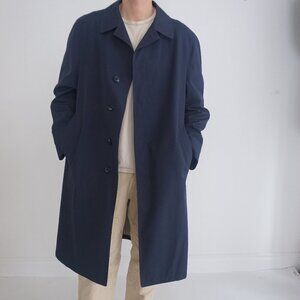 Vintage London Fog Maincoats Navy Cream Plaid Lined Button Up Trench Coat 40R